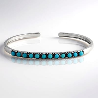 Cavill - Zilveren Manchetarmband - 925 Sterling Zilver - Blauwe Kingman Mohave Turkoois Cabochon 2,256 Ct - Handgemaakte Minimalistische Armband