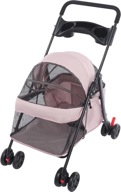 Huisdierbuggy - Draagbare Wagen - Veilig Vervoer - Inklapbaar Ontwerp - Tot 18 kg - Lichtroze Grijs