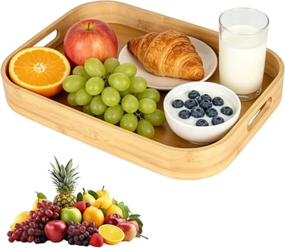 Dienblad Bamboe - Serveerschaal Hout - Maaltijden Serveren - Met Handgrepen - 40 x 28 cm - Natuurlijk