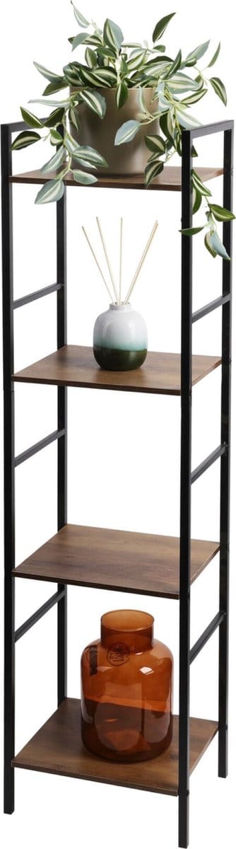 In & Out Deco Staand wandrek - opberkast - metaal -MDF melamine hout kleur - walnoot - 29,5x23,5x106 cm