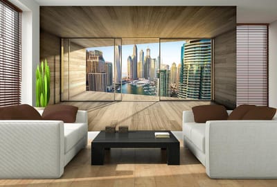 Window Dubai City Skyline Marina Photo Wallcovering