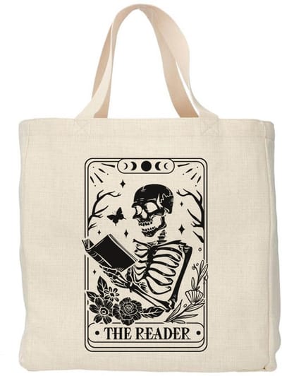 Creasowl® - The reader tote bag - Boodschappentas 38 x48 cm - Polylinnen- Tarot kaart tas - Shopper - Canvas tas - Boodschappen tas - Totebag - Schoudertas - Draagtas - Boeken tas