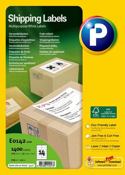 Printec Adres Etiketten - 100 Vel - 105x41mm - 14 Labels per A4 - 1400 Stickers