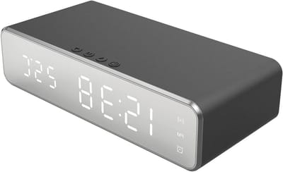 Digitale Wekker - Elektronische Klok - Tijd Beheren - Geïntegreerd Draadloos Opladen - N.v.t. - Zwart