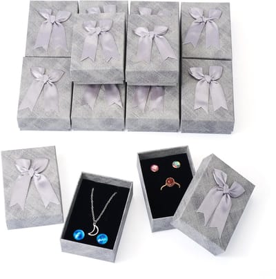 JHUBERS- Sieraden Opbergdozen 12 Stuks - Rechthoekige Kartonnen Dozen - 9,2x6,2x3 cm - Met Strik - Bescherming Tegen Stof en Krassen - Juwelendoosjes