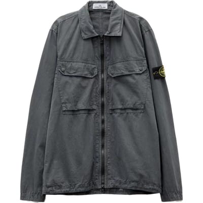 Stone Island FW23 Effen Logo Biologisch Katoen Gewassen Vintage Dubbele Zak Kraag Lange Mouw Jas Shirt Heren jassen Loodgrijs 7915102WN-V0162 M gray