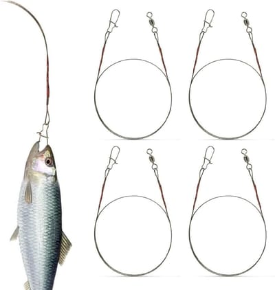 Set van 4 stalen voorvakken voor spinvissen, ideaal voor snoekvissen, hengelaccessoires, 40 cm/18 kg, met wartel en titanium voorvak