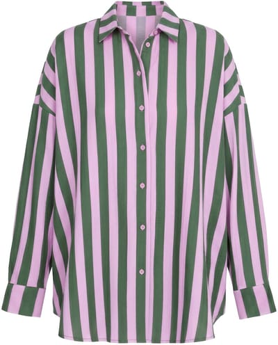 Studio Untold - Dames - Overhemdblouse oversized mousseline strepen lange mouw - Lichtroze - Maat 54+