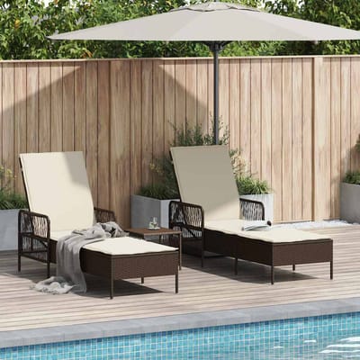 vidaXL - Ligstoel - 3 - st - poly - rattan - Bruin - en - Crème - Wit