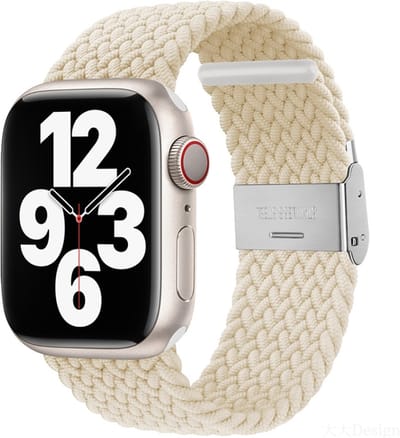 Bandje van gevlochten nylon - geschikt voor Apple Watch series 1/2/3/4/5/6/7/8/9/10/11/ SE (1,2,3) / Ultra (1,2,3) met maat 44 mm / 45 mm / 46 mm / 49 mm - ivoorkleurig