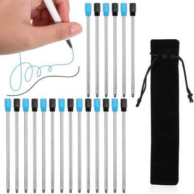Interchangeable Ballpoint Pen Refills - 20 Stuks, 6.8cm Vervangingen voor Zachte Schrijfervaring, Zwart en Blauw Inkt met Luxe Zwarte Fluwelen Pouch