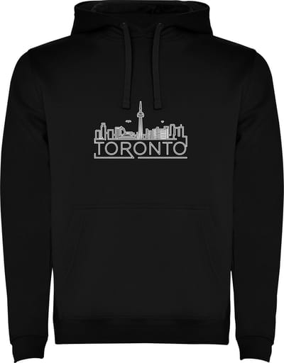 Zwarte unisex hoodie met “ Skyline Toronto – Vakantiegevoel – Strak – Modern “ Print Full Color Color merk Roly maat S