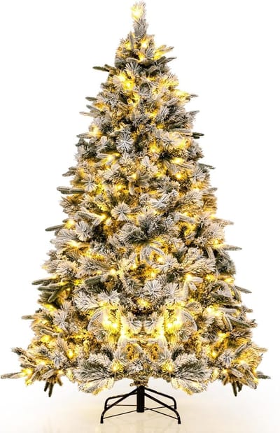 COSTWAY Kunstkerstboom met sneeuw en verlichting, 180 cm dennenboom met 250 warm-witte ledlampen, 752 gemengde takken, kerstboom, kunstboom voor Kerstmis voor thuis, groen