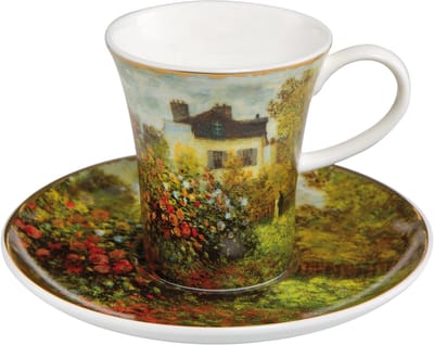 Goebel - Claude Monet | Kop en schotel Espresso Het kunstenaarshuis | Porselein - 100ml - met echt goud - 2 stuks