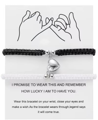 2-delige Magnetische Koppelarmband Set – Gevlochten Geluk Armbanden met Hart | Voor Koppels, Vrienden & Liefde (Dames & Heren)- Zwart en Wit
