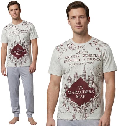 Harry Potter Grijze katoenen pyjama voor heren met lange broek, in een geschenkdoos
