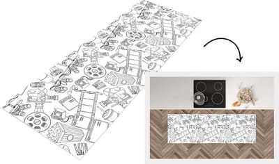 Keukenloper - Loper keuken - Film - TV - Patroon - 150x50 cm - Keukenloper vinyl