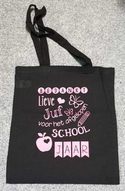 Tas Cadeau juf BEDANKT zwart