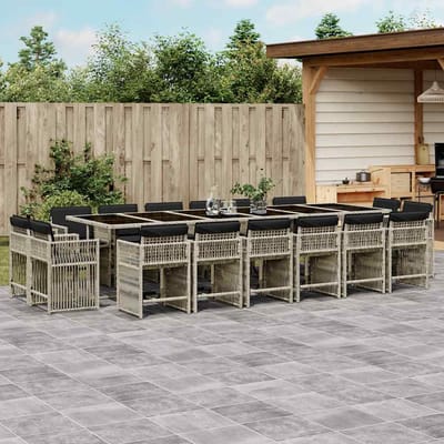 vidaXL - 17-delige - Tuinset - met - kussens - poly - rattan - lichtgrijs