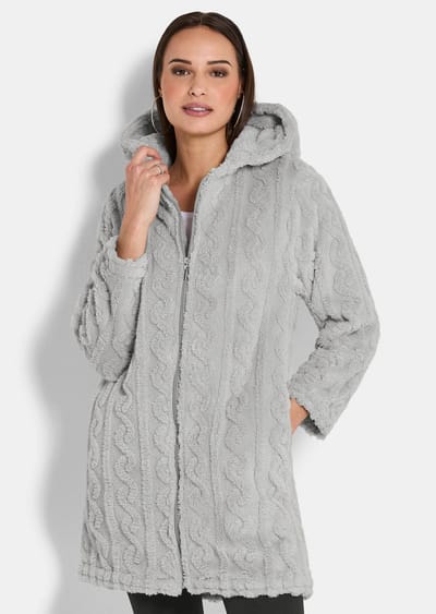 Gezellig fleecejack met capuchon - grijs - Gr. 38 van Goldner Fashion