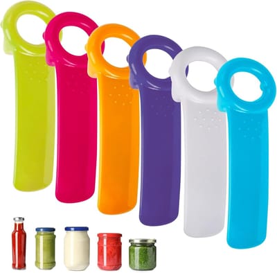 Set van 6 handmatige flesopeners van kunststof, voor het openen van schroefpotten, moeiteloos openen van flessen voor zwakke handen