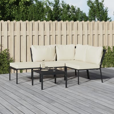 vidaXL - 5-delige - Loungeset - met - zandkleurige - kussens - staal
