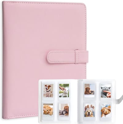 Mini Fotoalbum met 256 Zij-insteekvakken - Geschikt voor 3-inch Instantfoto's - Herinneringsalbum voor Reisdagboek, Trouwalbum, Babyalbum en Verjaardagsalbum（Roze）
