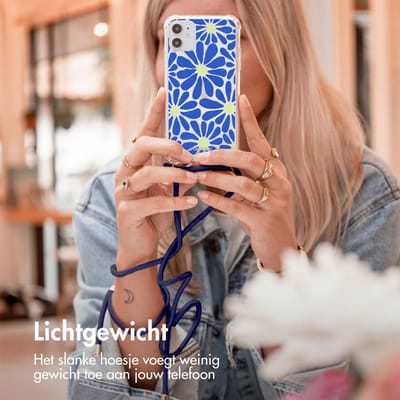 imoshion Hoesje - Geschikt voor Samsung Galaxy S9 - Design Hoesje met Koord - Cobalt Blue Flowers Connect