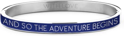 Key Moments 8KM-BC0005 Stalen Bangle met Tekst - And So The Adventure Begins - One-size - Zilverkleur / Donkerblauw