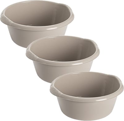 3x stuks kunststof plastic afwas teiltje/afwasbak rond 6 liter zacht beige - Diameter 32 cm x Hoogte 13 cm - Schoonmaak/Huishouden