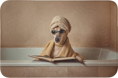 Badmat 90x60 cm - Antislip - Bad - Hond - Boek - Zonnebril - Badmatten voor badkamer - Badkamermat - Douchemat - Badkamer mat
