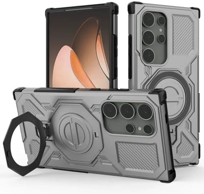 Hoesje geschikt voor Samsung Galaxy S24 Ultra | Compatibel met MagSafe / Qi2 | 360° Draaibare Magnetische Standaard | Back Cover Kickstand Ring | Grijs
