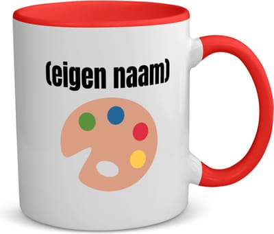 Akyol - verf palet koffiemok - theemok - rood - Kunst - schilders - mensen die houden van schilderen - verjaardagscadeau - verjaardag - cadeau - kado - geschenk - gift - 350 ML inhoud