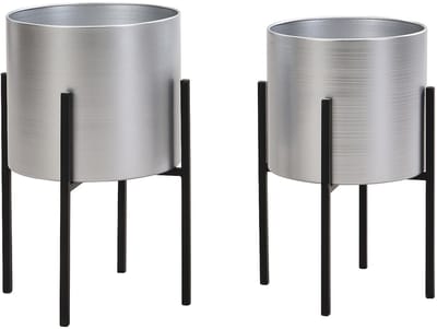 Vente-unique Set van 2 potten op metalen onderstel - Ø25 x H39 cm en Ø23 x H35,5 cm - Goudkleurig en zwart - EDMEE