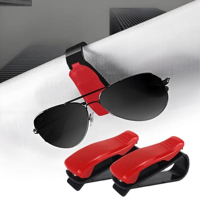 2 stuks zonnebrilhouder voor auto, mini-autozonnebrilhouder, multifunctionele autobrilhouder voor auto-interieur vizier, universele autozonnebrilhouder, clip voor alle voertuigen (rood)