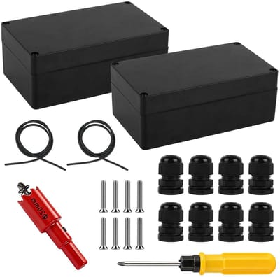 Waterdichte aansluitdoos voor opbouwmontage, IP65 elektronica behuizing met kabelverbinding, 2-delige set voor buitengebruik