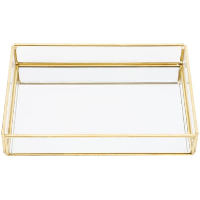 Vintage Metalen Glas Opbergdoos Gouden Dienblad Sieraden Cosmetica Displaydozen (Middelgroot)