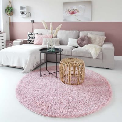 Rond hoogpolig vloerkleed - Shaggy Trend lichtroze 80