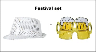 1x Party hoed glitter paillet zilver + 1x Bier bril - Festival themafeest biertje verjaardag Glitter and glamour