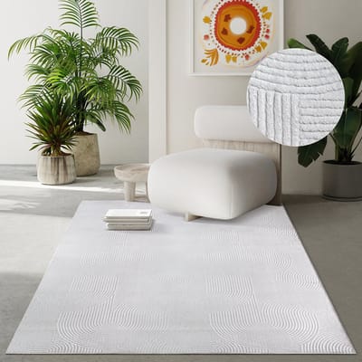 the carpet Rio – Modern & onderhoudsvriendelijk laagpolig vloerkleed met 3D-reliëf, zachte touch & antislip rug – geschikt voor woonkamer, slaapkamer of hal – offwhite, 80 x 150 cm
