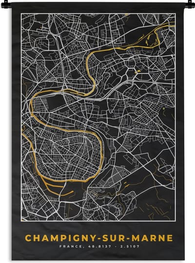 Wandkleed - Wanddoek - Champigny-sur-Marne - Stadskaart – Plattegrond – Kaart – Frankrijk - 120x180 cm - Wandtapijt