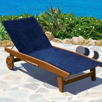 QIN® Badstof Stoelhoes - Hoes voor Tuinstoel - Strandbed Badstof Hoes - Blauw - 200cm x 70cm x 1cm