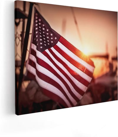 Artaza Canvas Schilderij Amerika - 50x40 cm - Wanddecoratie Zon - Muurdecoratie Vlag - Schilderijen Op Canvas Woonkamer