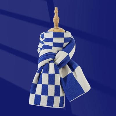 Blauwe geruite gebreide wollen sjaal voor meisjesstudenten, verdikking in de herfst en winter, warme all-match sjaal 180*30cm blauw