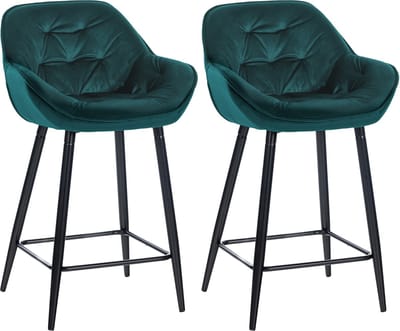 CLP Gibson 76 Set van 2 barkrukken - Met armleuning - Met rugleuning - Fluweel - Velvet - donkergroen