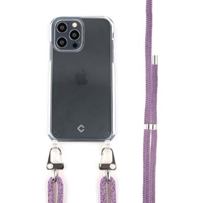 Coverzs Transparant case met paars koord geschikt voor Apple iPhone 13 Pro - Telefoonhoesje met koord - Backcover hoesje met koord