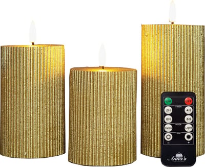 Anna Collection LED stompkaarsen - 3x - goud - ribbel