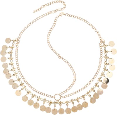 Gouden Hoofdsieraad voor Waarzegger Kostuum, Festival Outfit met Pailletten, Boho Franje en Slanghanger voor Bruiden en Feestelijke Gelegenheden