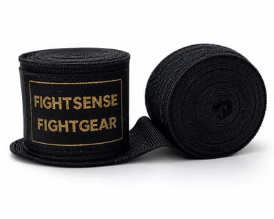 Fightsense Boksbandage 500 cm – Handwraps voor Boksen, Kickboksen, Muay Thai & MMA – Zwart/Goud