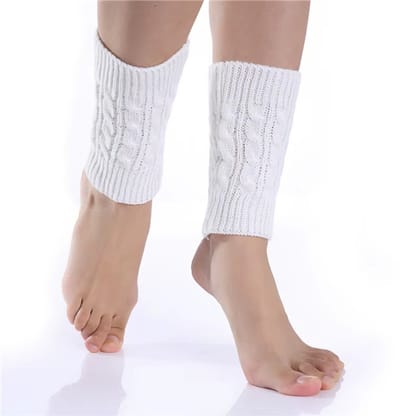 Dames Gebreide Winter Beenwarmers – Korte Laarsmanchetten & Voetwarmers voor Leggings, Mode Winter Accessoires-WIT